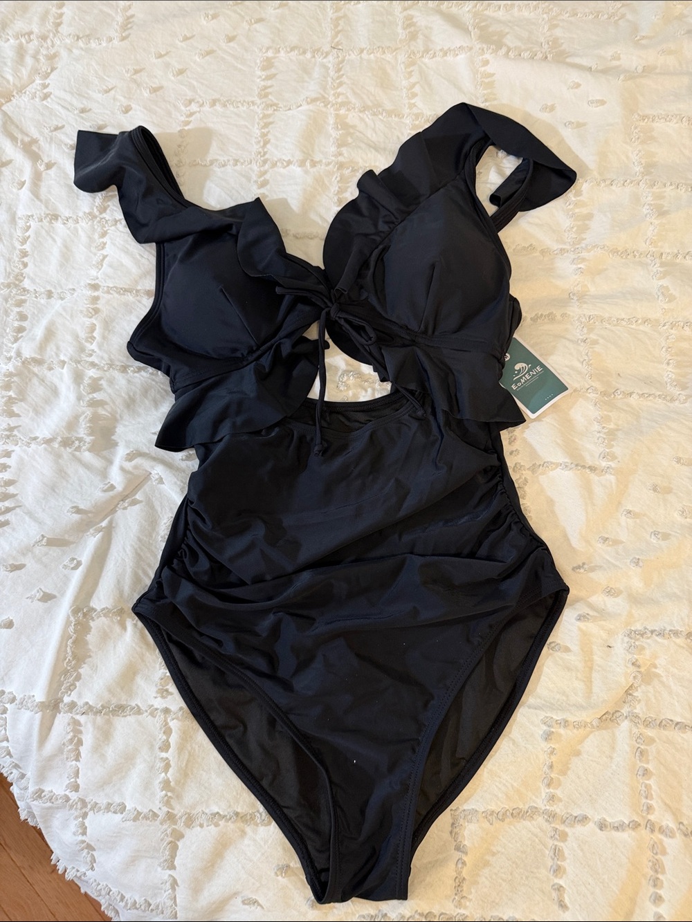 Eomenie One Piece Swimsuit Tummy Control Ruffle Bathing Suit V Neck nwt